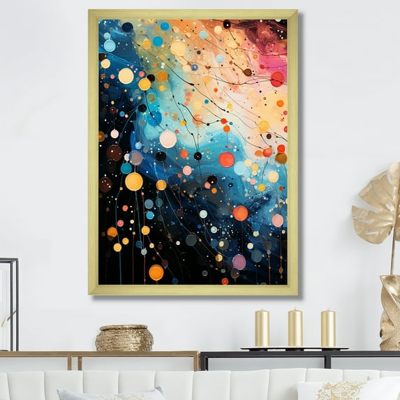 Designart "Neon Pop Art in Pink and Blue IV" Fashion Framed Wall Art - Glam Blue Pop Art Hallway Framed Wall Art Decor