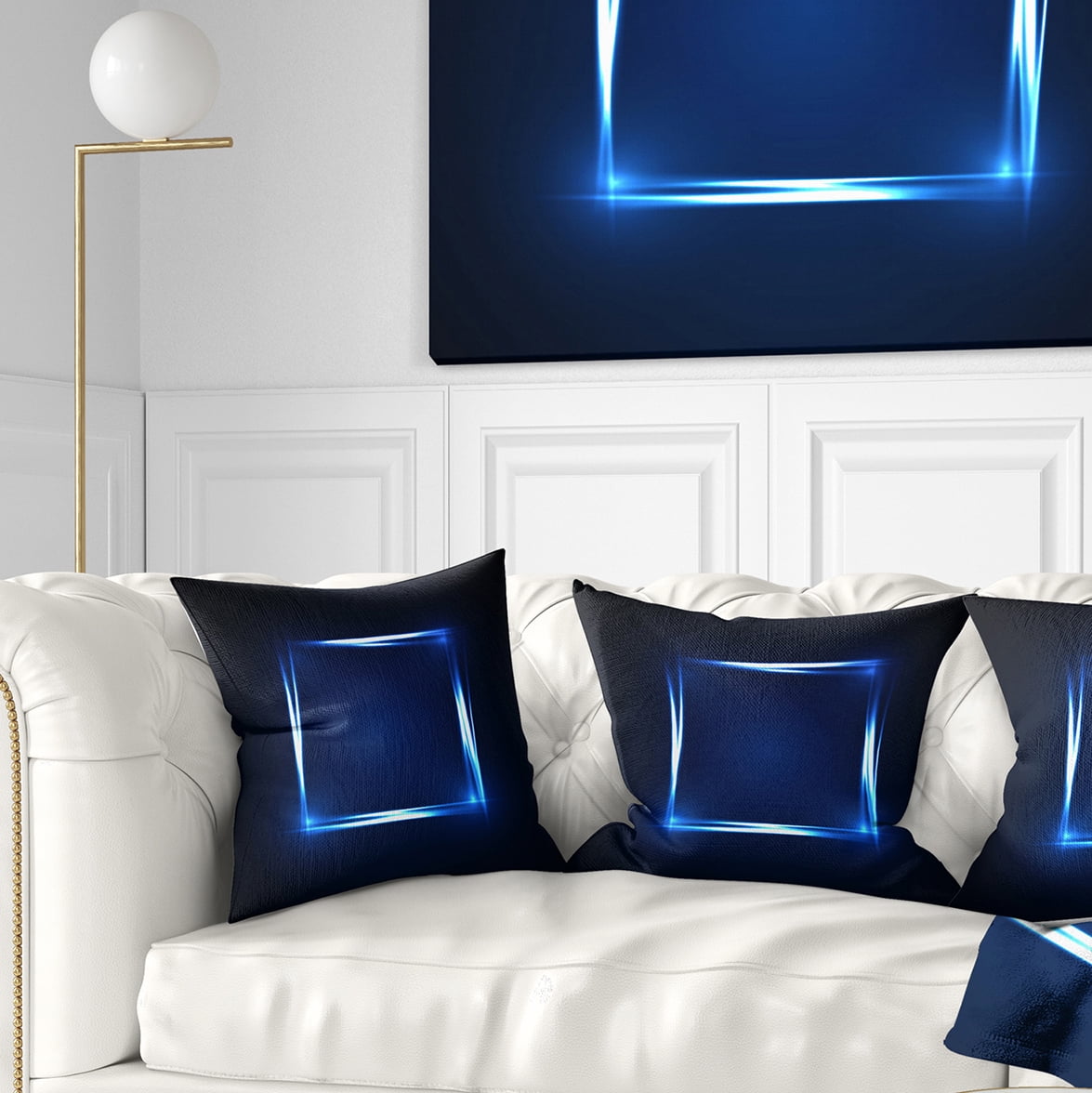 Designart Neon Shape Blue - Abstract Throw Pillow - 16x16