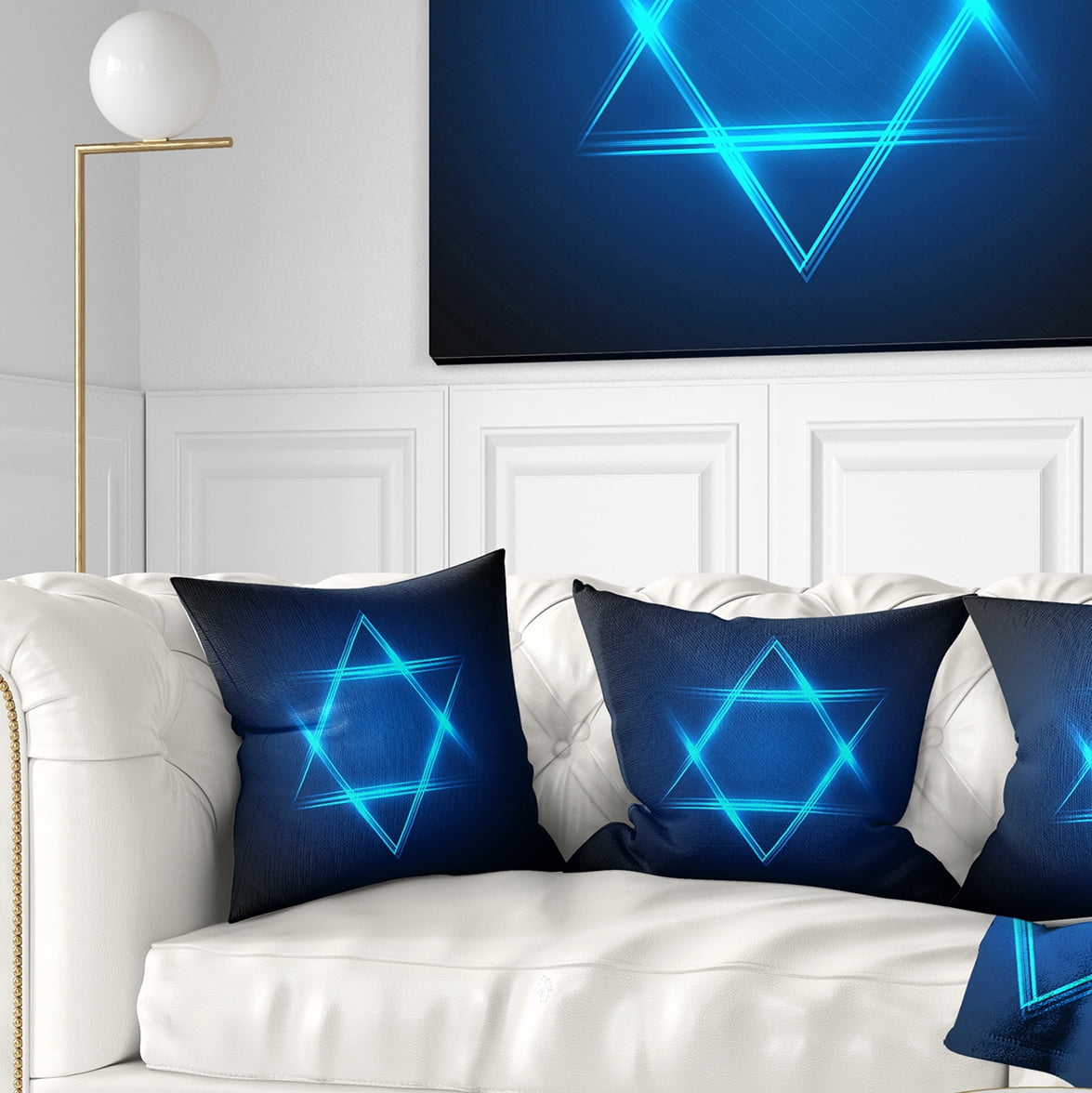 Designart Neon Star of David - Abstract Throw Pillow - 18x18