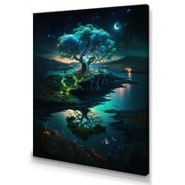 Designart Neon Tree On Coastline At Dark Canvas Wall Art
