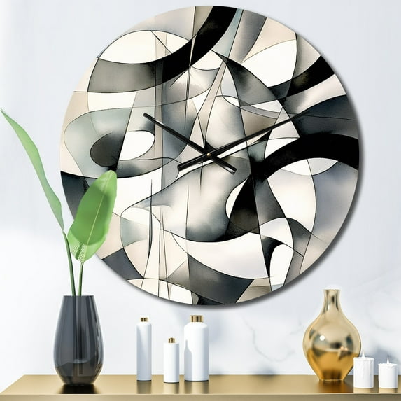 Designart "Neutral Abstract Expression XIII" Modern Geometric Oversized Wall Clock