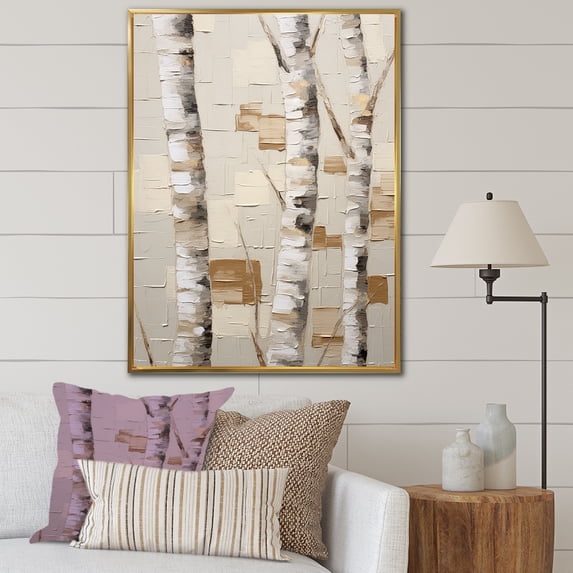 Designart "Neutral Birch Simplicity I" Tree Birch Floater Framed Canvas Prints
