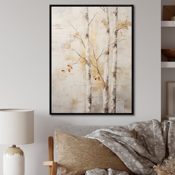 Designart "Neutral Birch Simplicity" Tree Birch Floater Framed Canvas Wall Art