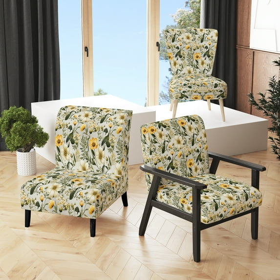 Designart "Neutral Botanical Harmony III" Green Boho Upholstered Accent Chair - Bohemian & Eclectic Arm Chair For Living Room