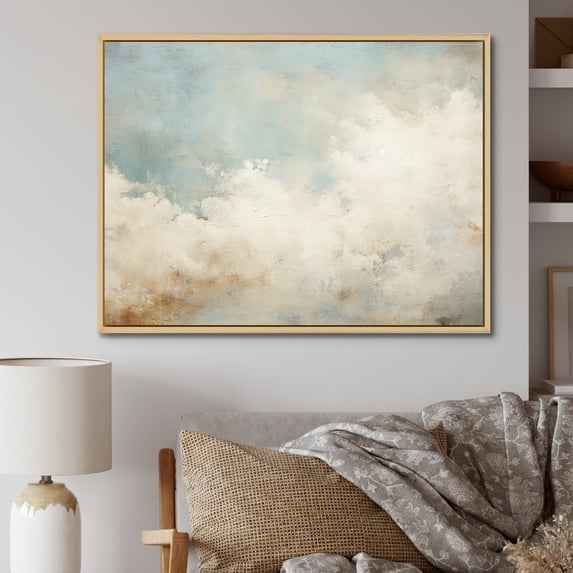 Designart "Neutral Clouds Minimalist Sky" Clouds Floater Framed Canvas Art Print