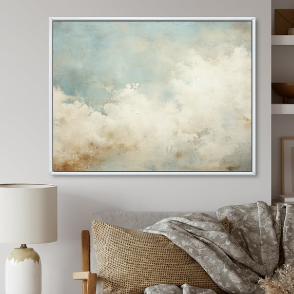 Designart "Neutral Clouds Minimalist Sky" Clouds Floater Framed Canvas Art Print