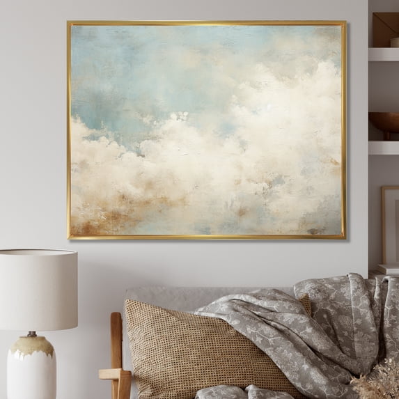 Designart "Neutral Clouds Minimalist Sky" Clouds Floater Framed Canvas Art Print