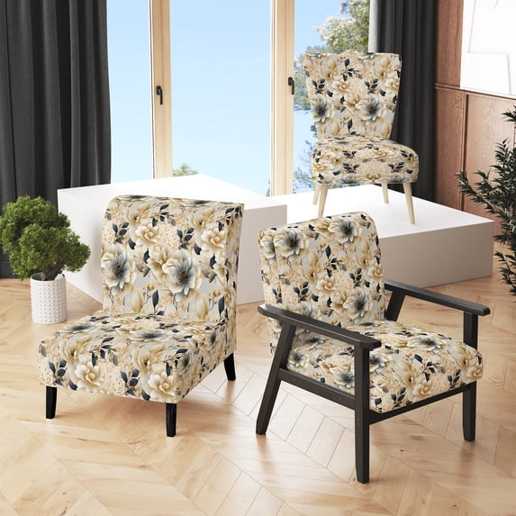 Designart "Neutral Dreamscape" Beige Floral Upholstered Accent Chair - Cottage Arm Chair For Living Room