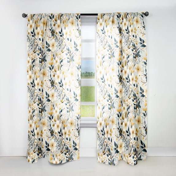 Designart "Neutral Floral Minimalism I" Floral Room Darkening Curtain Single Panel