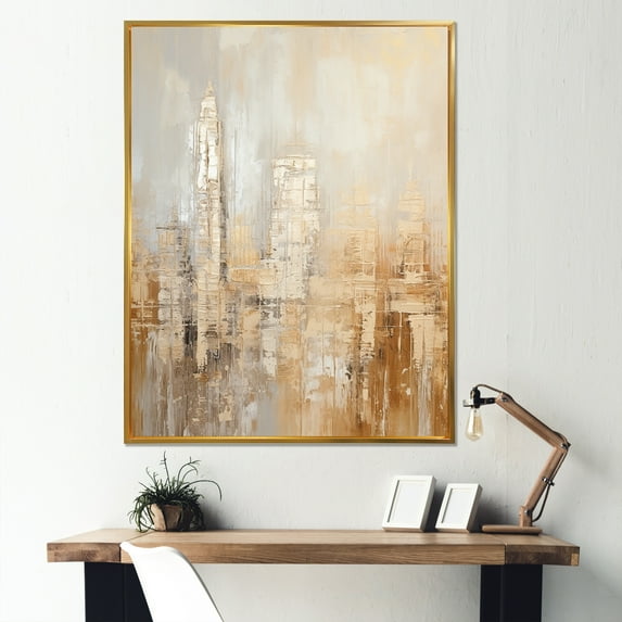 Designart "Neutral Hue Skyline Art III" Skyscrapers Floater Framed Wall Art Prints