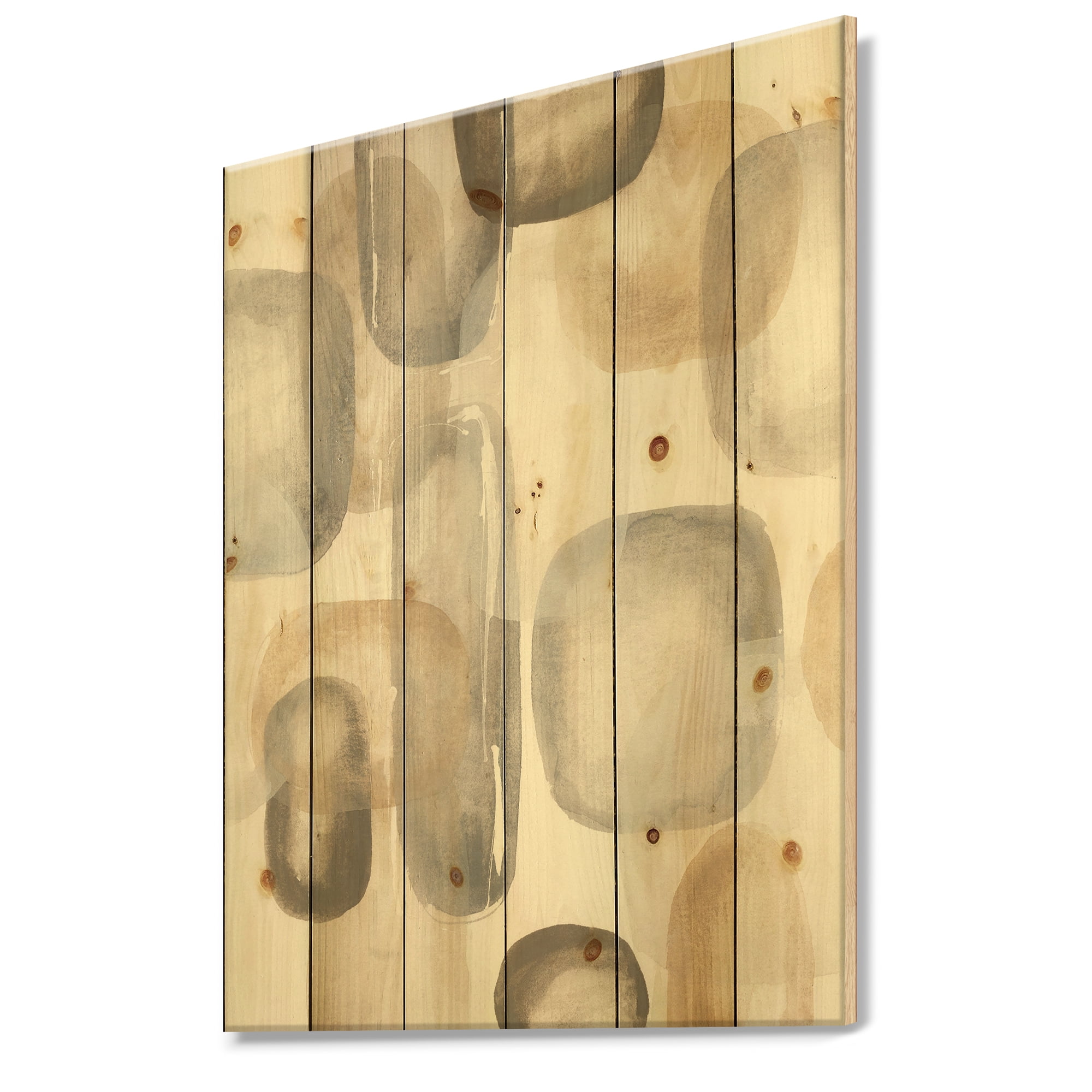 Designart 'Neutral Oval Grey Stones I' Modern Glam Print on Natural Pine Wood