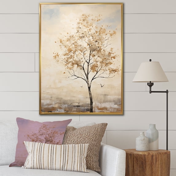 Designart "Neutral Toned African Tree II" Tree African Floater Framed Wall Art Prints