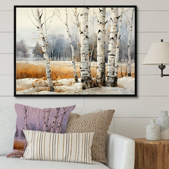Designart "Neutral Toned Birch Grace II" Tree Birch Floater Framed Canvas Prints