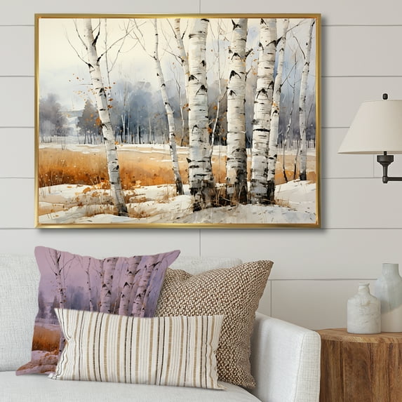 Designart "Neutral Toned Birch Grace II" Tree Birch Floater Framed Canvas Prints