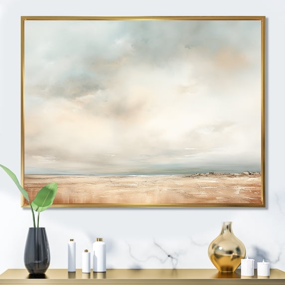Designart "Neutral Toned Tempest Meadow I" Storms Floater Framed Canvas Art Print