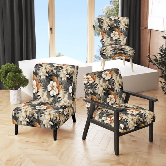 Designart "Neutral Tropics Mirage I" Beige Tropical Upholstered Accent Chair - Tropical Arm Chair For Bedroom