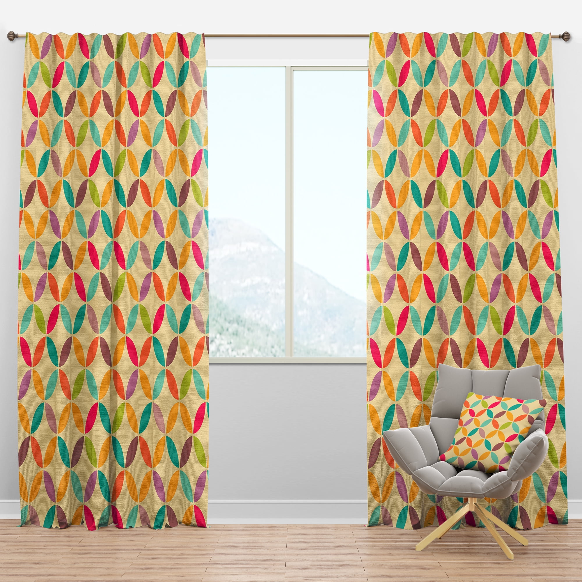 Designart 'Neutral Vintage Pattern' Contemporary Blackout Curtain Panel
