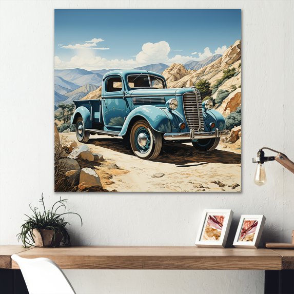 Designart "Nevada'S Classic Blue Pickup" Truck Canvas Art Print