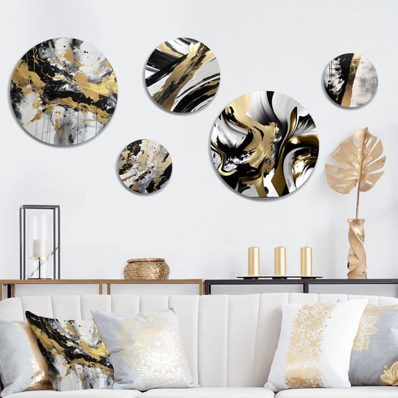 Designart "New Gold Balance I" Abstract Painting Metal Wall Art Set of 5 Piece