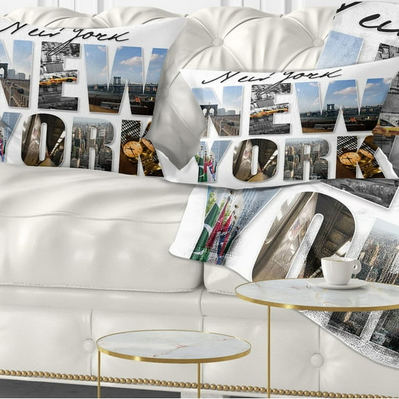 Designart New York City Graphic Montage - Cityscape Throw Pillow - 12x20