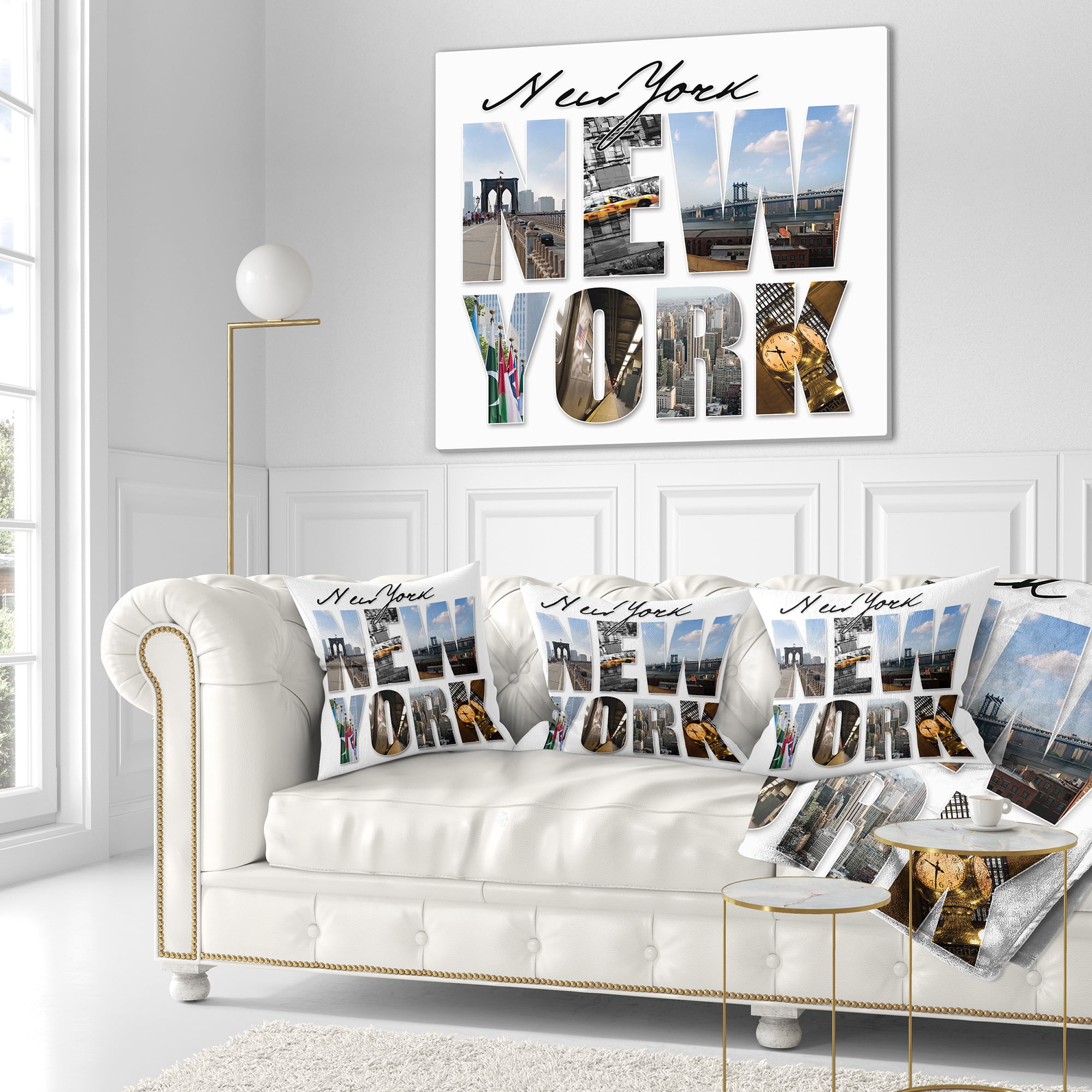 Designart New York City Graphic Montage - Cityscape Throw Pillow - 16x16