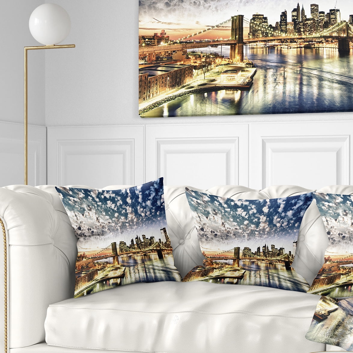 Designart New York City Manhattan Skyline - Cityscape Photo Throw Pillow - 18x18