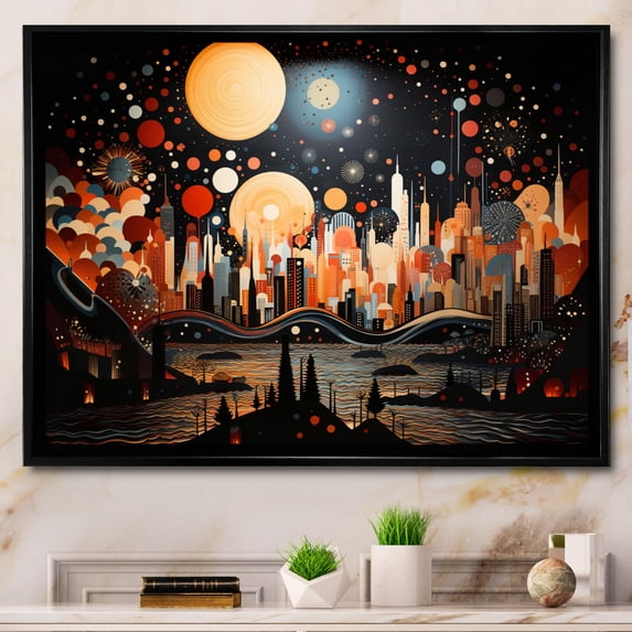 Designart "New York City Midcentury composition VI" City New York Floater Framed Wall Art Living Room