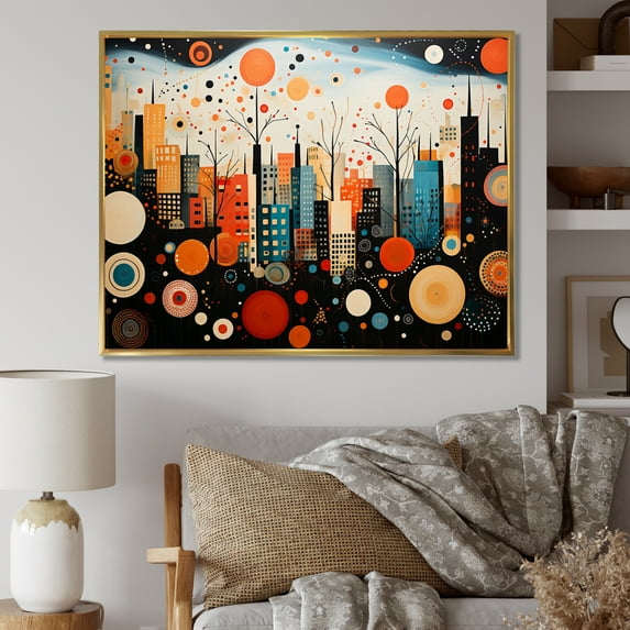 Designart "New York City Midcentury composition VII" City New York Floater Framed Canvas Wall Art