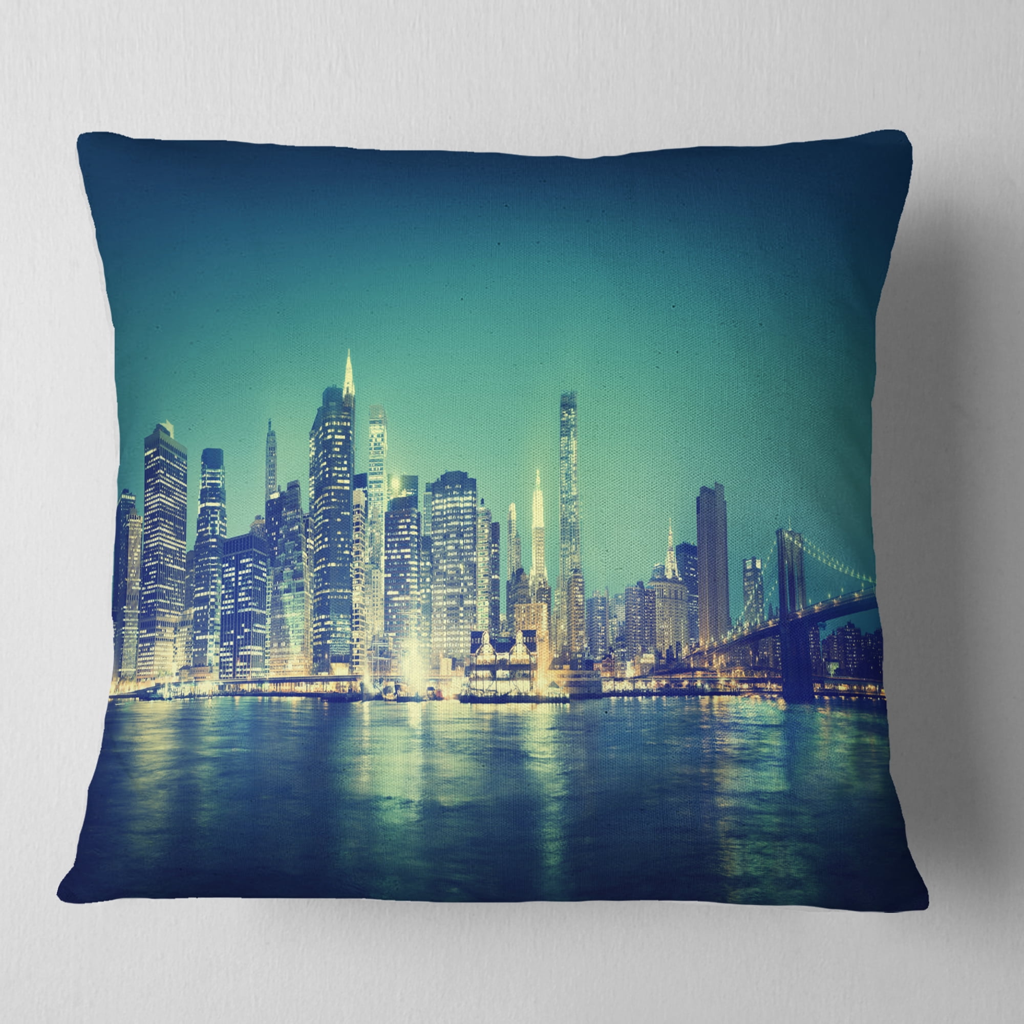 Designart New York City Panorama Night Concept - Cityscape Throw Pillow - 18x18