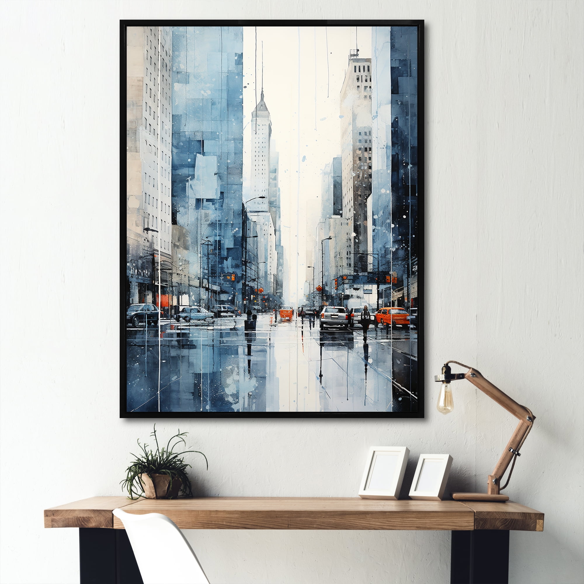 Photo inspiration: Picture Idea: Designart New York City Skyscrapers In Blue And Orange Minimalism