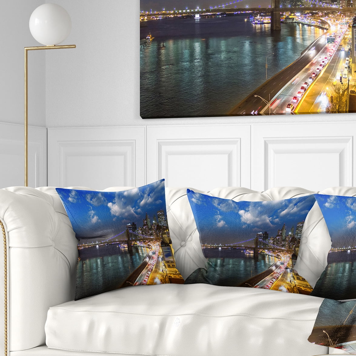 Designart New York City Wonderful Sunset View - Cityscape Photo Throw Pillow - 16x16