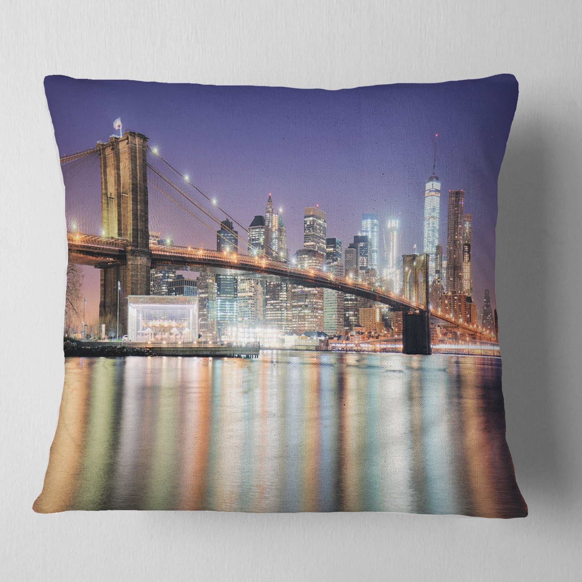 Designart New York City with Freedom Tower - Cityscape Throw Pillow - 18x18