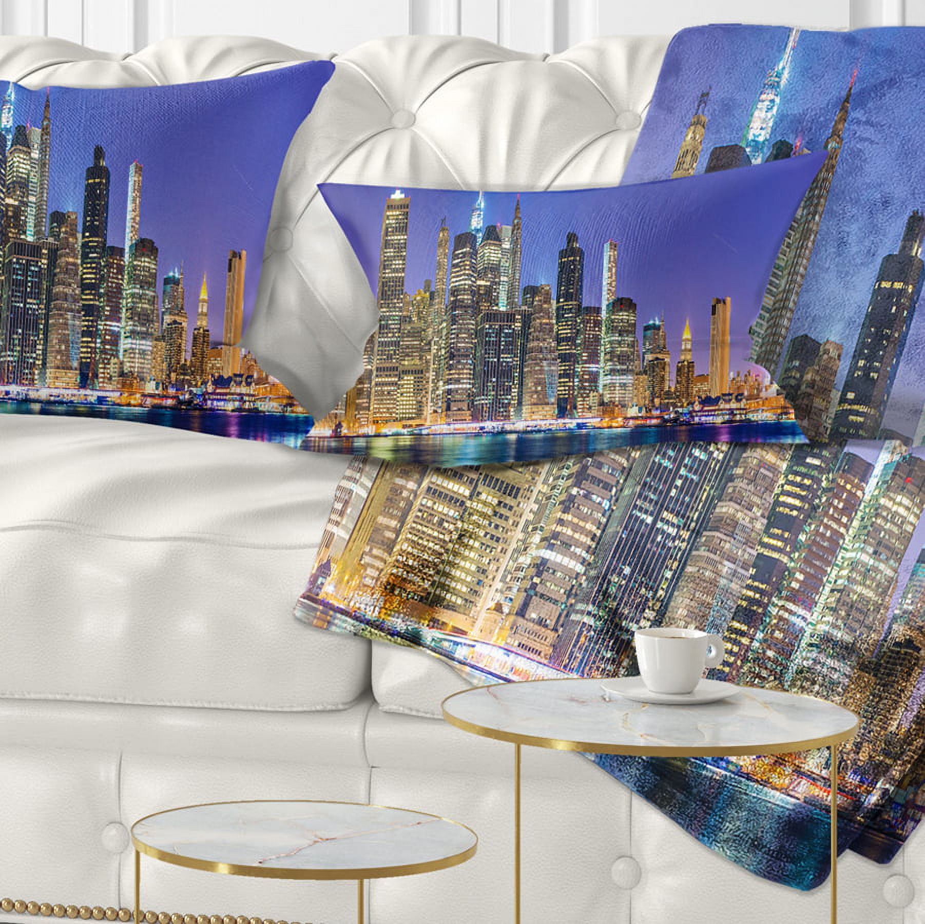 Designart New York Cityscape Panorama - Photography Landscape Printed Throw Pillow - 12x20