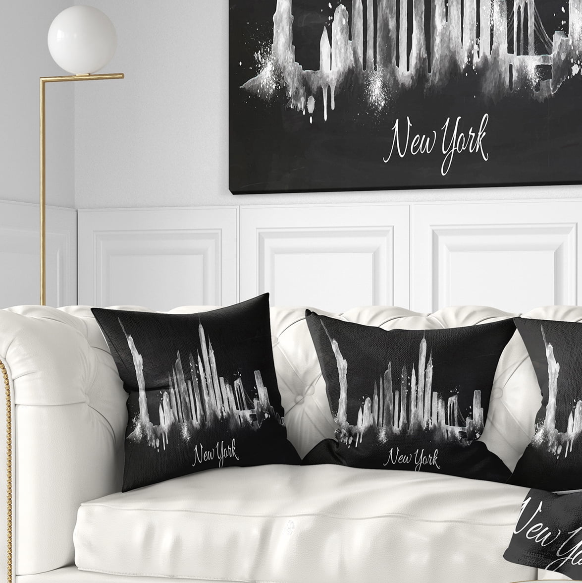 Designart New York Dark Silhouette - Cityscape Painting Throw Pillow - 16x16