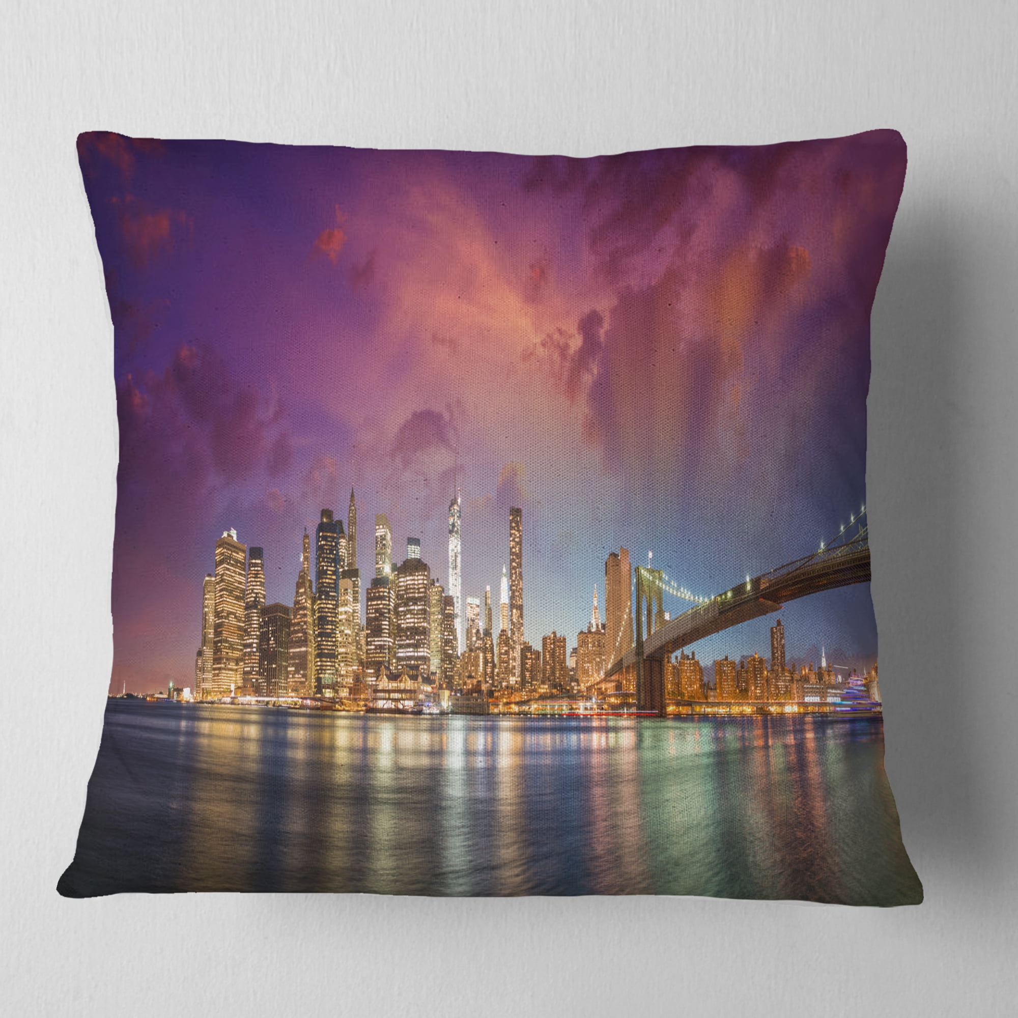 Designart New York Manhattan Skyline with Clouds - Cityscape Throw Pillow - 18x18