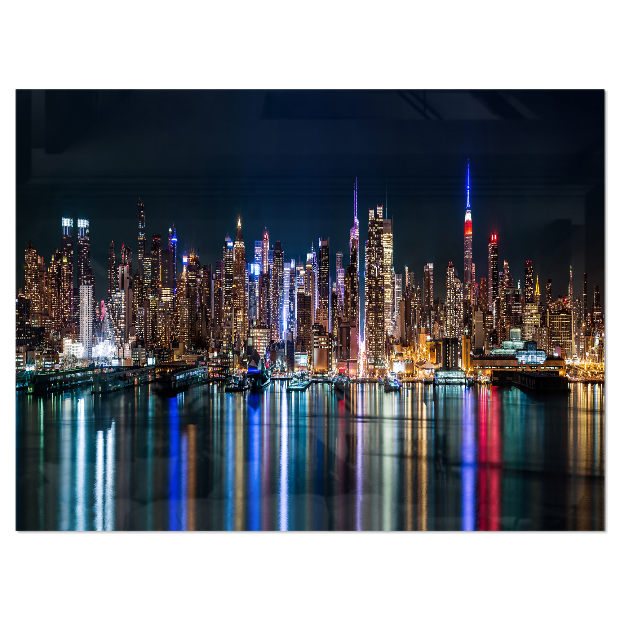 Designart 'New York Midtown Night Panorama ' Extra Large Metal Wall Art