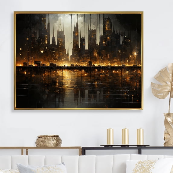 Designart "New York Nighttime Urban Shade I" City Buildings Floater Framed Canvas Wall Art