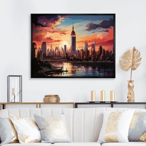 Designart "New York Pop Art wall art V" Cityscapes Floater Framed Canvas Art Print