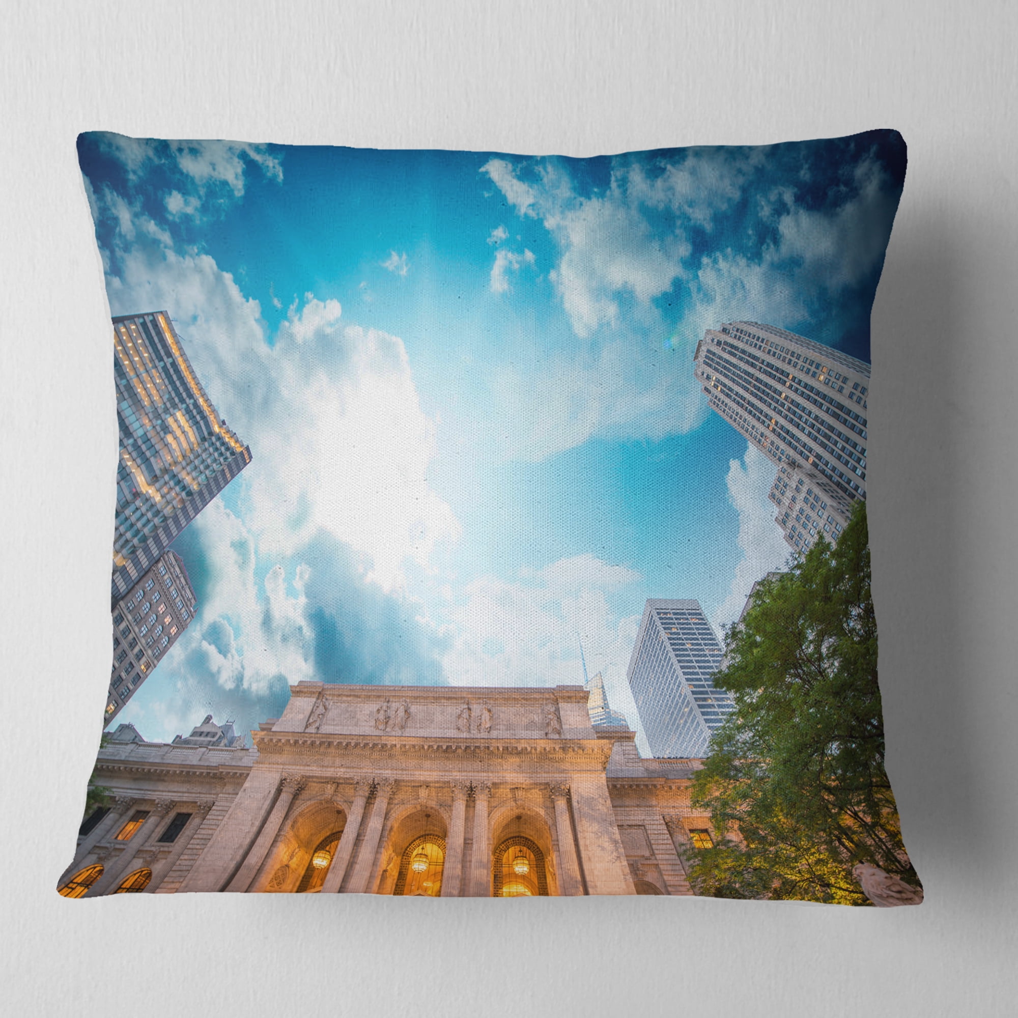 Designart New York Public Library - Cityscape Throw Pillow - 18x18