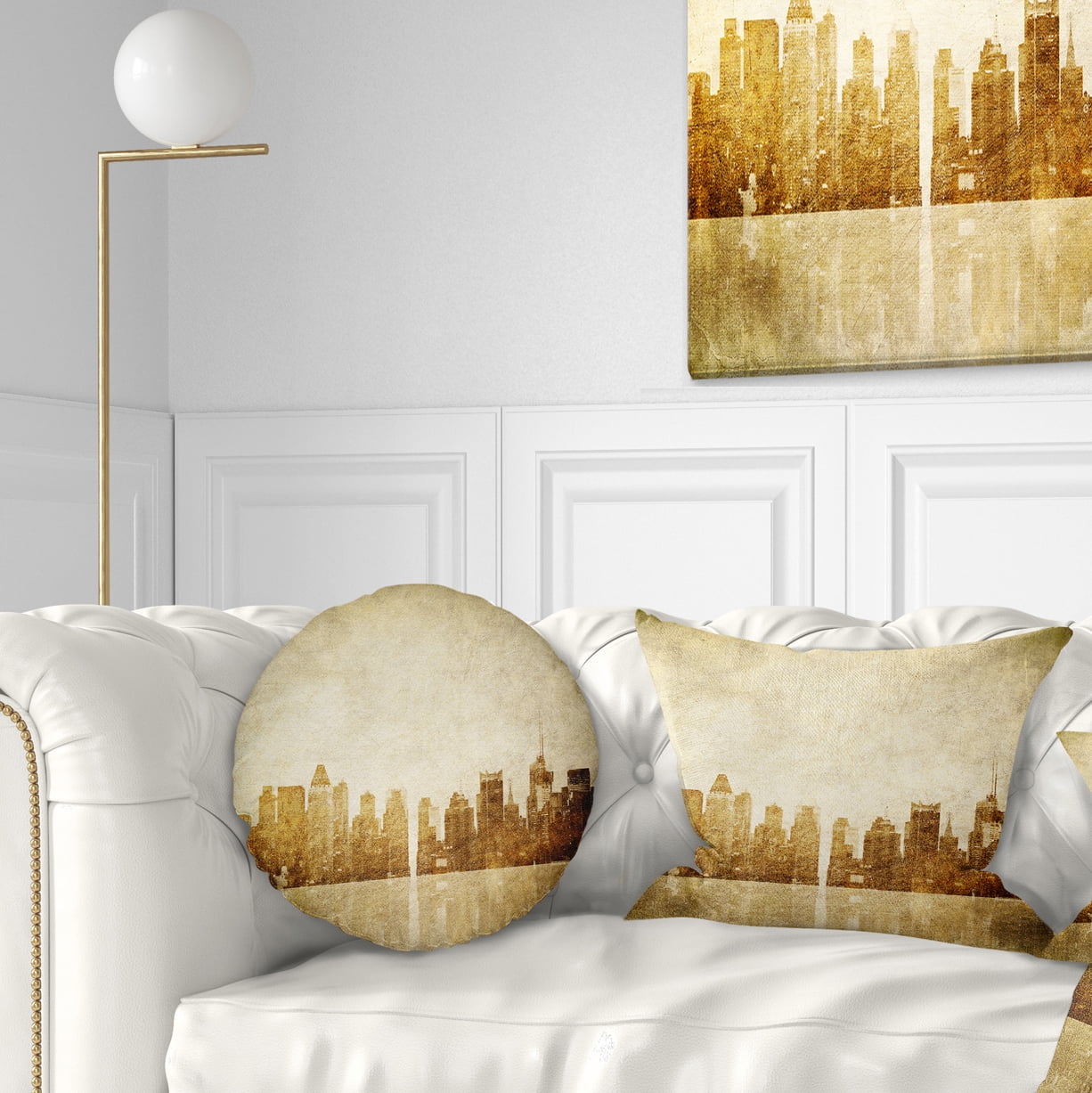 Designart New York Skyline Grunge View - Cityscape Throw Pillow - 12x20