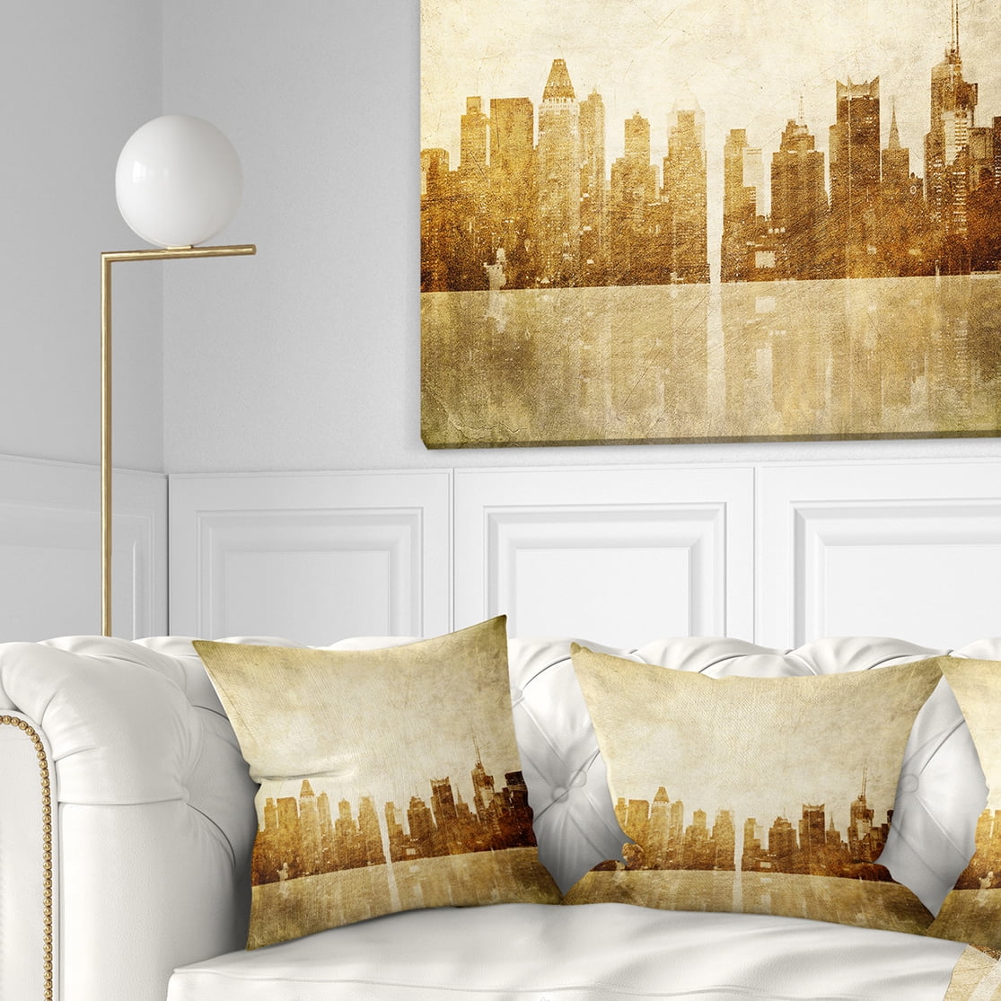 Designart New York Skyline Grunge View - Cityscape Throw Pillow - 18x18