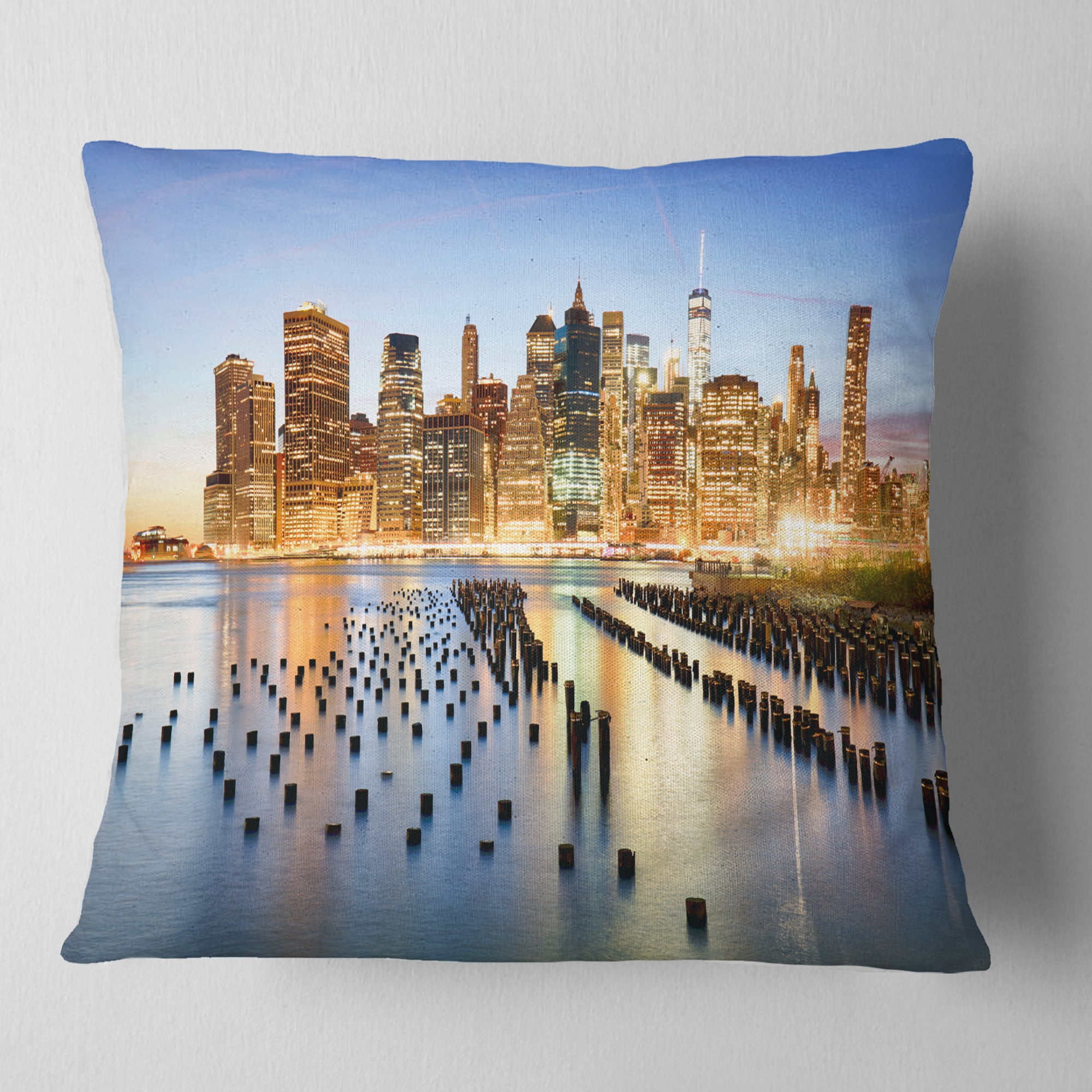 Designart New York Skyline with Skyscrapers - Cityscape Throw Pillow - 18x18
