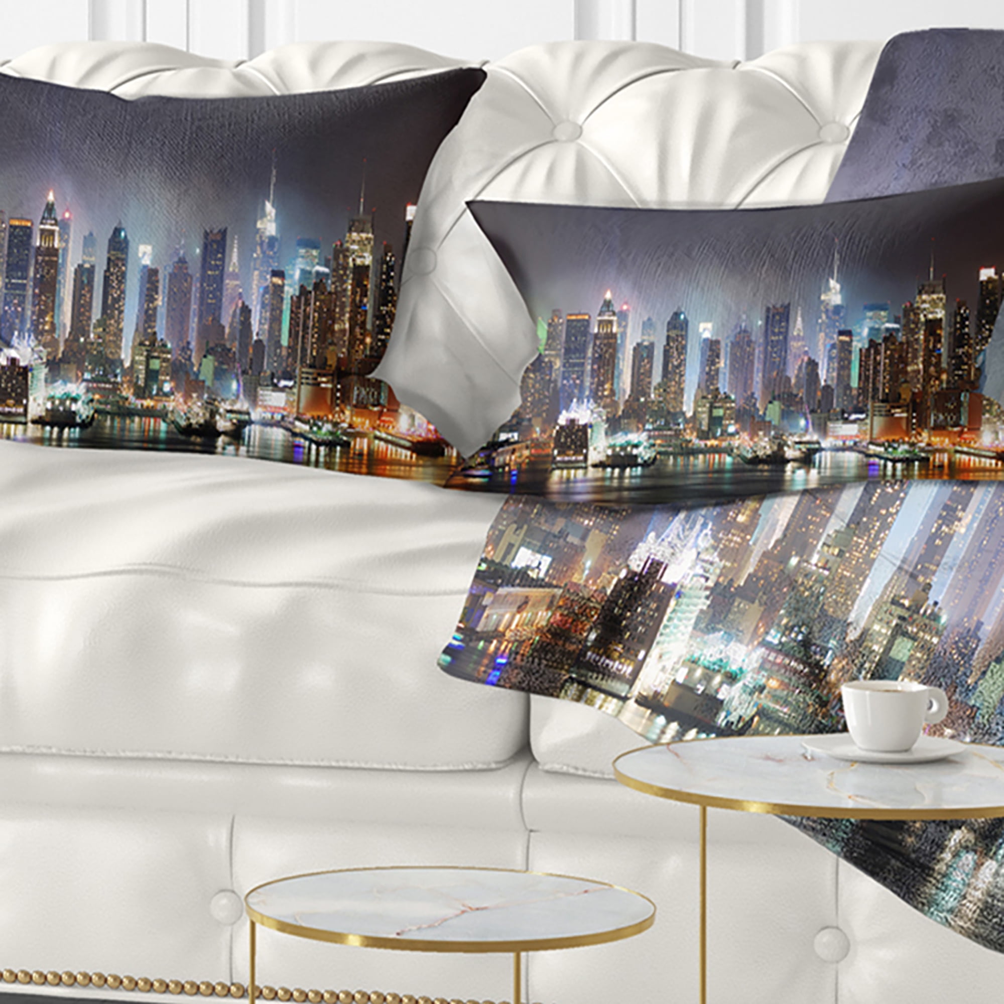 Designart New York Times Square in Blue Light - Cityscape Throw Pillow - 12x20