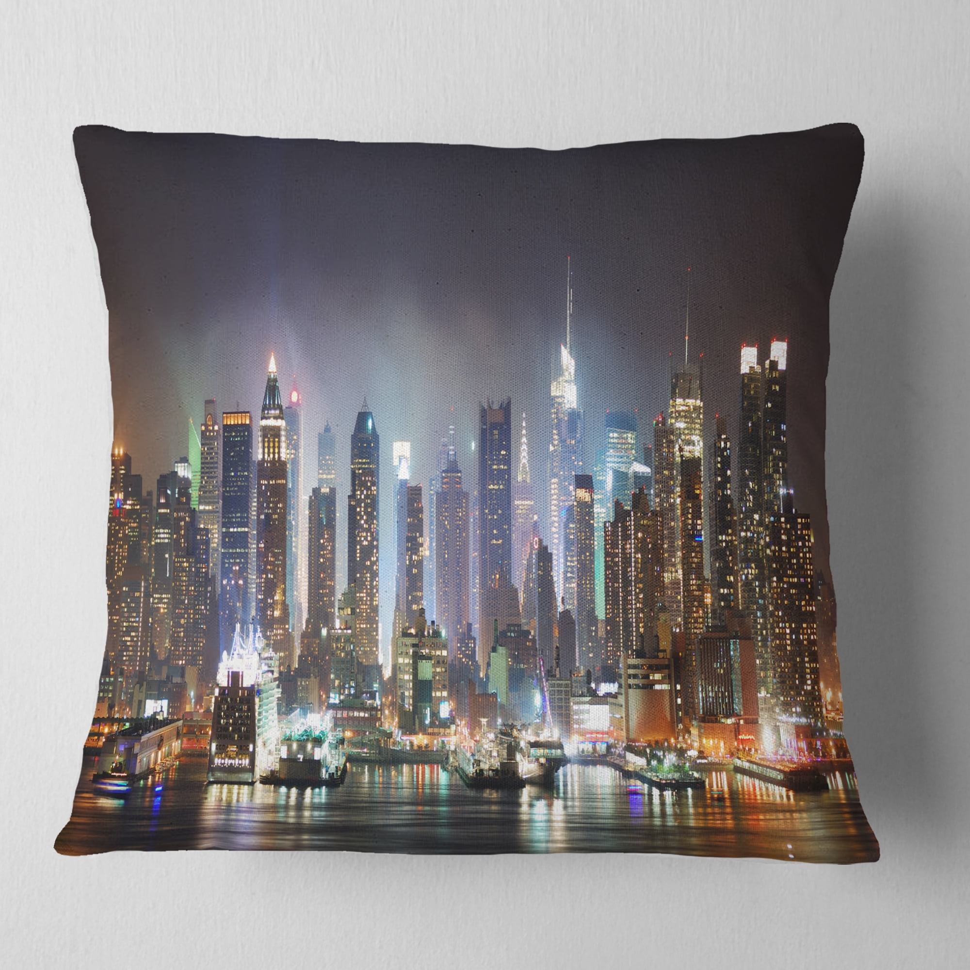 Designart New York Times Square in Blue Light - Cityscape Throw Pillow - 18x18