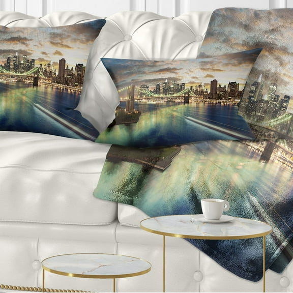 Designart New York Under Cloudy Skies - Cityscape Photo Throw Pillow - 12x20