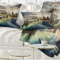 Designart New York Under Cloudy Skies - Cityscape Photo Throw Pillow - 12x20