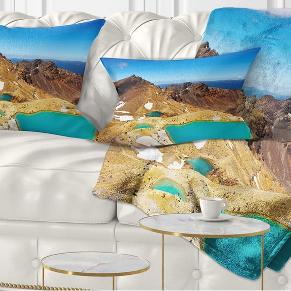 Designart New Zealand Emerald Lakes - Photography Throw Pillow - 12x20