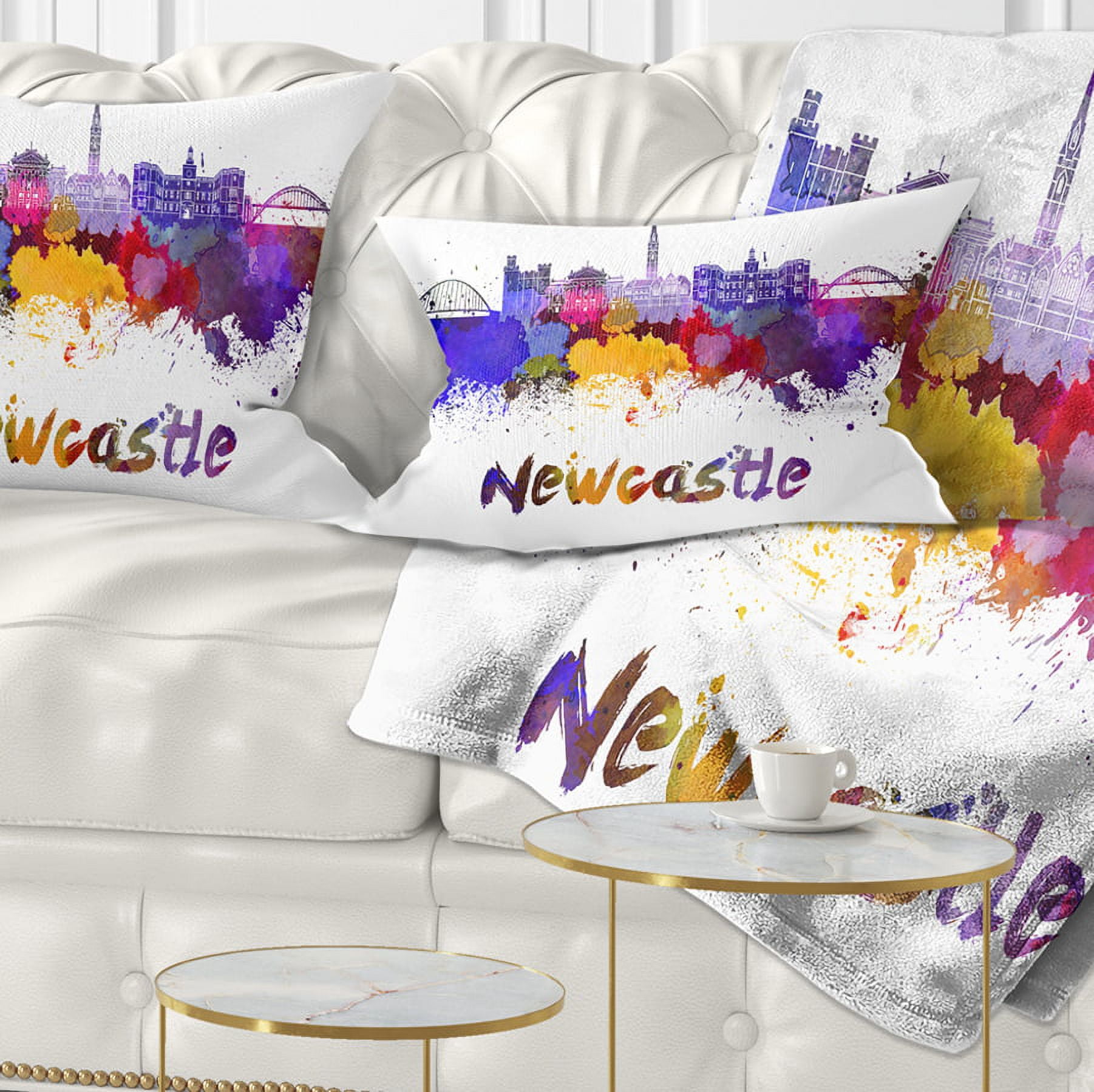 Designart Newcastle Skyline - Cityscape Throw Pillow - 12x20