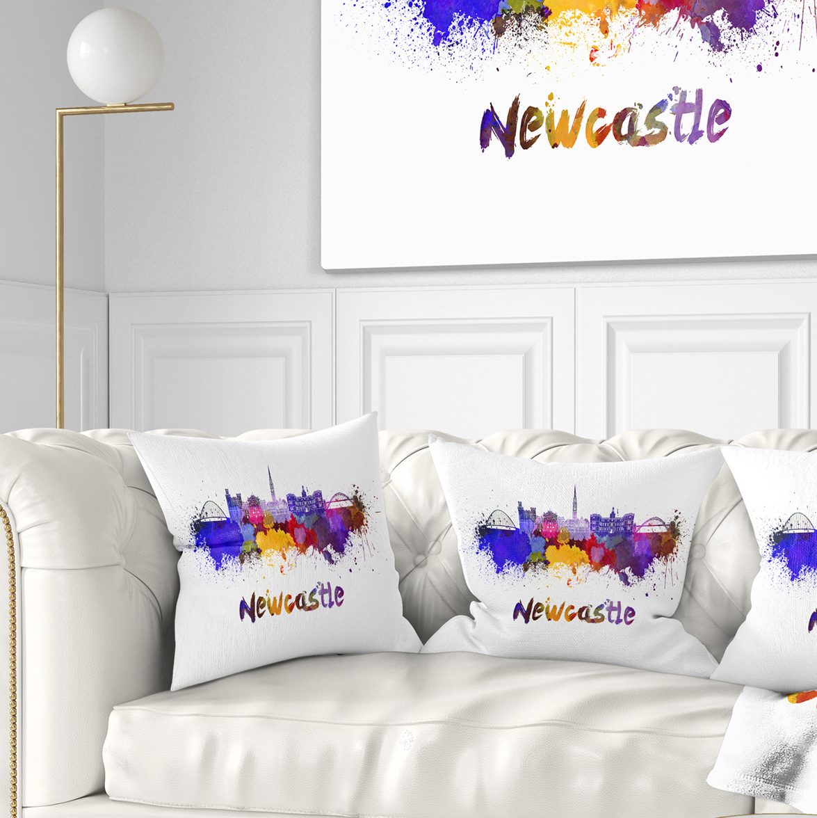 Designart Newcastle Skyline - Cityscape Throw Pillow - 18x18