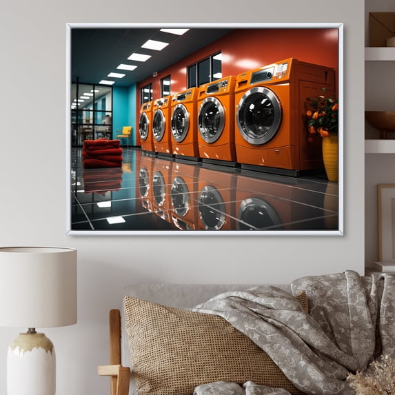 Designart "Next Century Laundry Futuristic Space I" Bath & Laundry Floater Framed Wall Decor